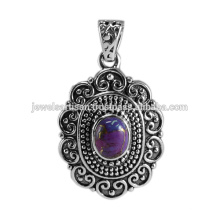 Traditional Design Purple Copper Turquoise 925 Solid Silver Oxidized Pendant